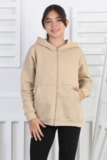 GARSON 3 İP FERMUARLI SWEAT - BEJ