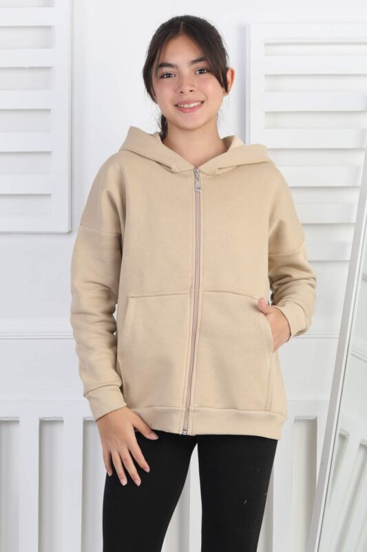 GARSON 3 İP FERMUARLI SWEAT - BEJ