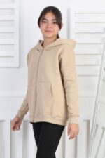 GARSON 3 İP FERMUARLI SWEAT - BEJ