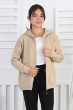 GARSON 3 İP FERMUARLI SWEAT - BEJ