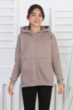 GARSON 3 İP FERMUARLI SWEAT - KAHVE