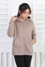 GARSON 3 İP FERMUARLI SWEAT - KAHVE