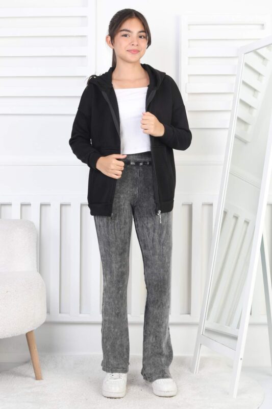 GARSON 3 İP FERMUARLI SWEAT - SİYAH