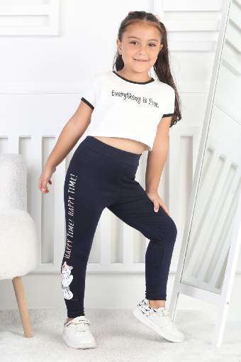 BEBE KALIN TAYT KEDI BASKILI - LACİVERT