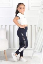 BEBE KALIN TAYT KEDI BASKILI - LACİVERT