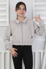 GARSON YAKASI FERMUARLI SWEAT - GRİ