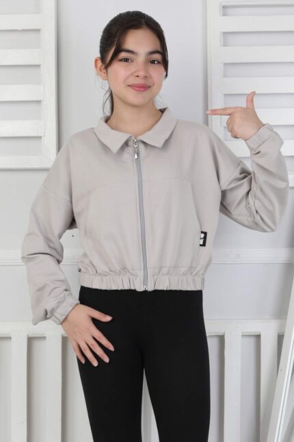 GARSON YAKASI FERMUARLI SWEAT - GRİ