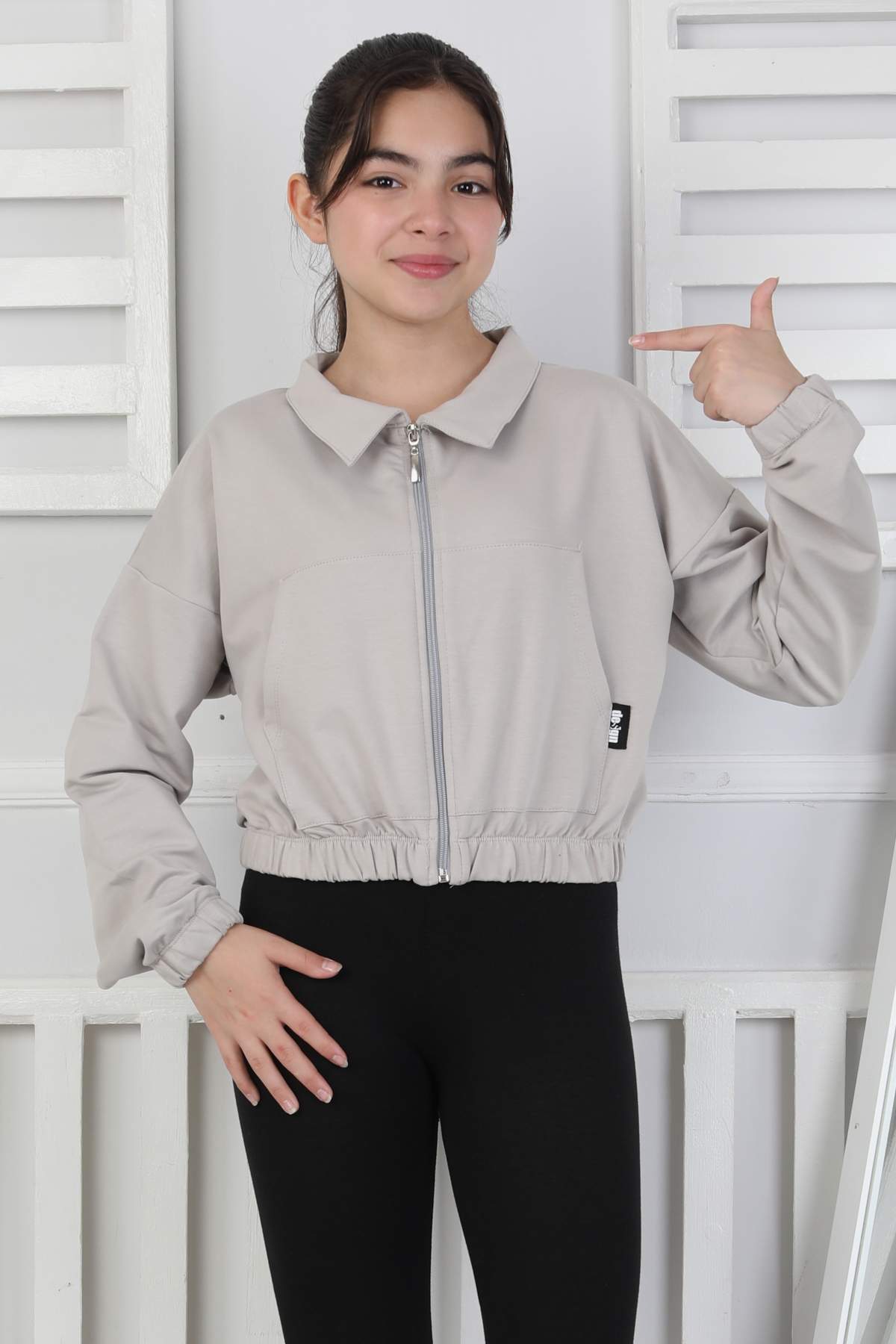 GARSON YAKASI FERMUARLI SWEAT – GRİ