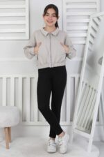 GARSON YAKASI FERMUARLI SWEAT - GRİ