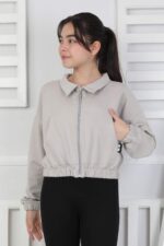 GARSON YAKASI FERMUARLI SWEAT - GRİ