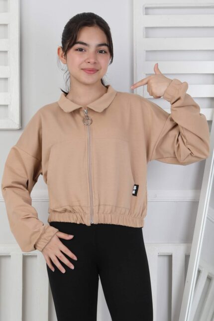 GARSON YAKASI FERMUARLI SWEAT - KAHVE