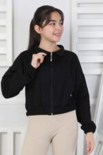 GARSON YAKASI FERMUARLI SWEAT - SİYAH