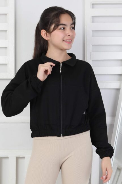 GARSON YAKASI FERMUARLI SWEAT - SİYAH