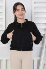 GARSON YAKASI FERMUARLI SWEAT - SİYAH