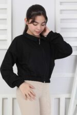 GARSON YAKASI FERMUARLI SWEAT - SİYAH