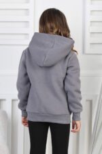 SWEET ORTA ÜÇ İPLİK KANGURU CEPLİ KAPŞONLU  BASKISIZ - FÜME