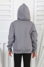 SWEET ORTA ÜÇ İPLİK KANGURU CEPLİ KAPŞONLU  BASKISIZ - FÜME