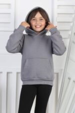 SWEET ORTA ÜÇ İPLİK KANGURU CEPLİ KAPŞONLU  BASKISIZ - FÜME