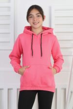 SWEET ORTA ÜÇ İPLİK KANGURU CEPLİ KAPŞONLU  BASKISIZ - GÜL KURUSU