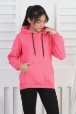 SWEET ORTA ÜÇ İPLİK KANGURU CEPLİ KAPŞONLU  BASKISIZ - GÜL KURUSU