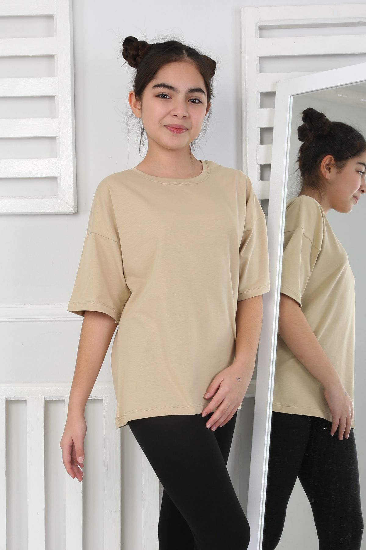 OVERSİZE DÜZ TSHİRT – BEJ